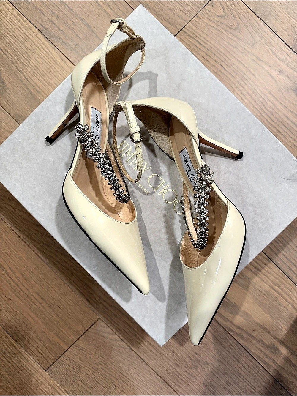 Jimmy Choo Bobbie 85 Ivory Crystal Heels Cream 37.5